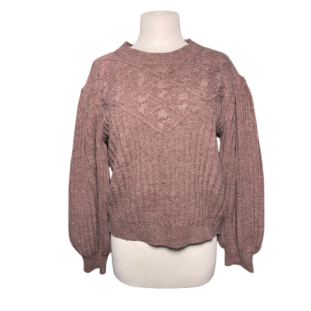 MOLLY BRACKEN Women’s Cottagecore Mauve Floral Knit Ribbed Sweater